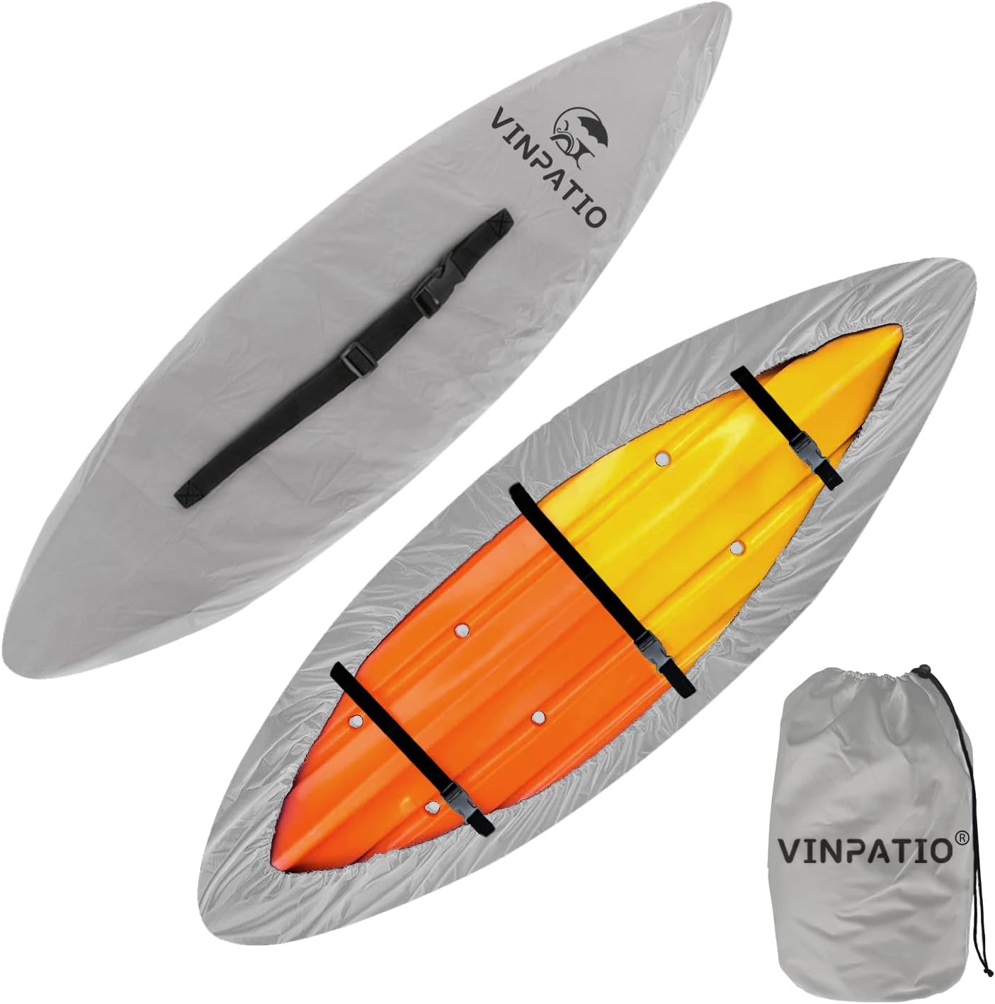VINPATIO Kayak Cover for Indoor and Outdoor Storage, Fits for 10ft - 18ft Kayak, 100% Waterproof, 600D Solution-dyed Polyester Fabric