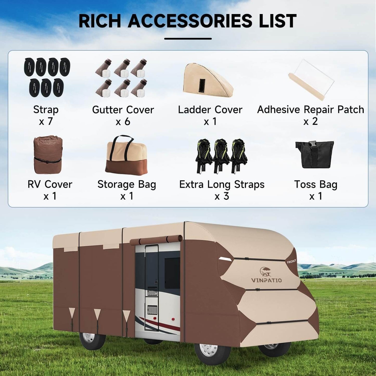 Brown Class C Camper RV Cover 7 Layer Motorhomes Duty Cover