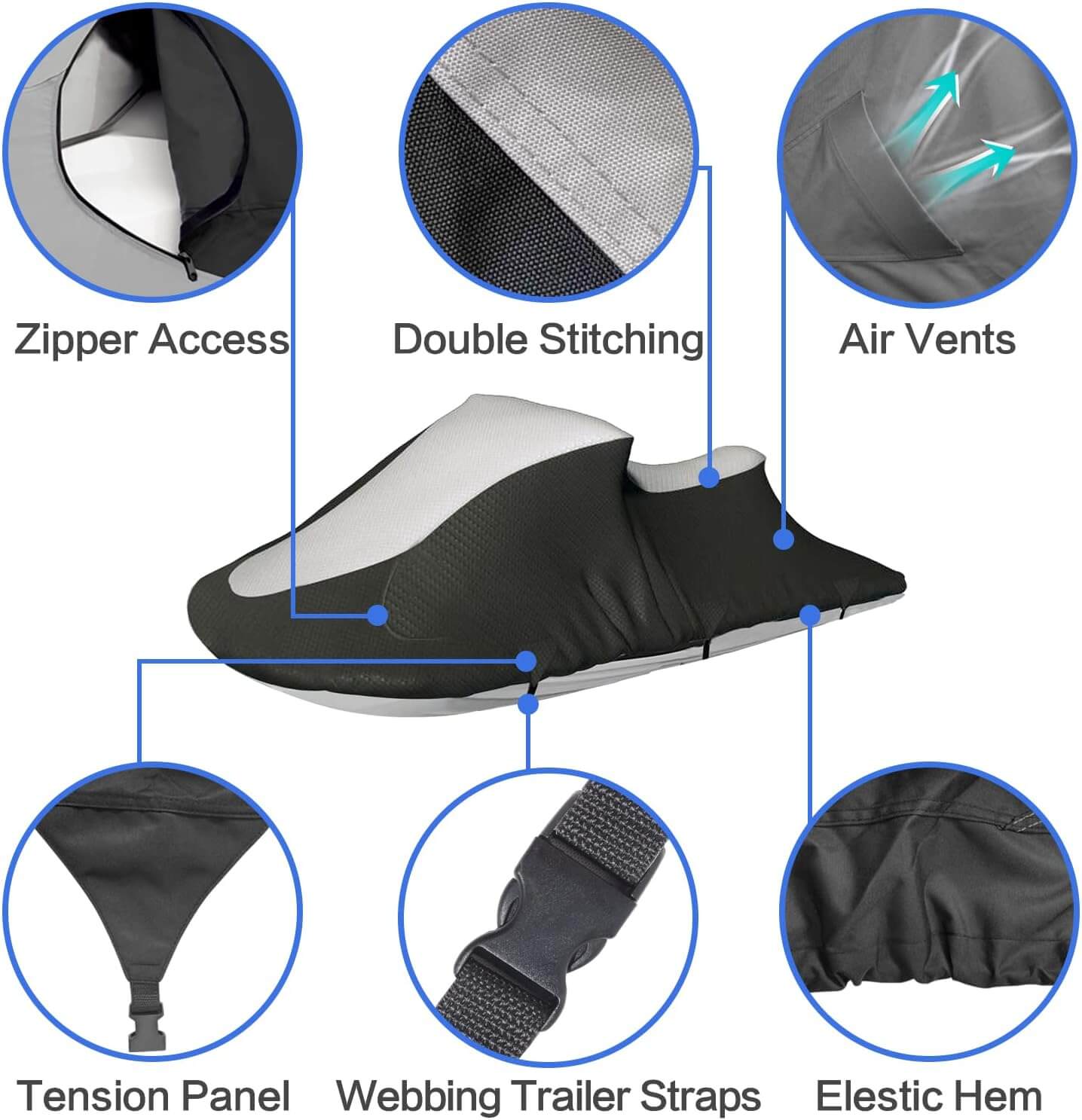 Jet Ski Cover VINPATIO 600D Trailerable Jetski Cover Heavy Duty Waterproof PWC Cover