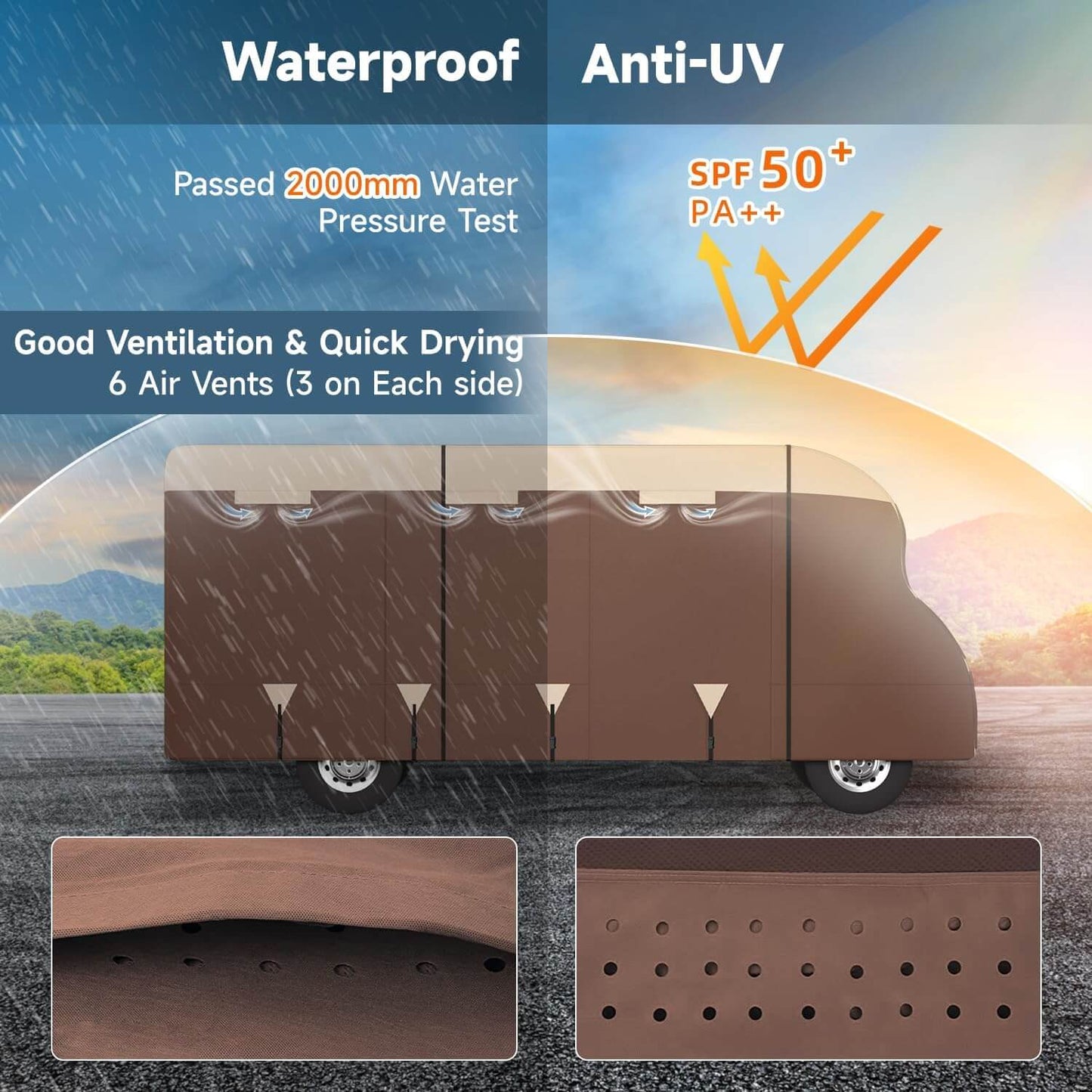 Brown Class C Camper RV Cover 7 Layer Motorhomes Duty Cover