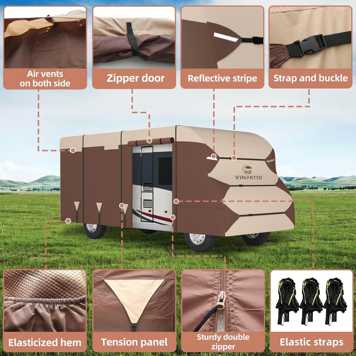 Brown Class C Camper RV Cover 7 Layer Motorhomes Duty Cover