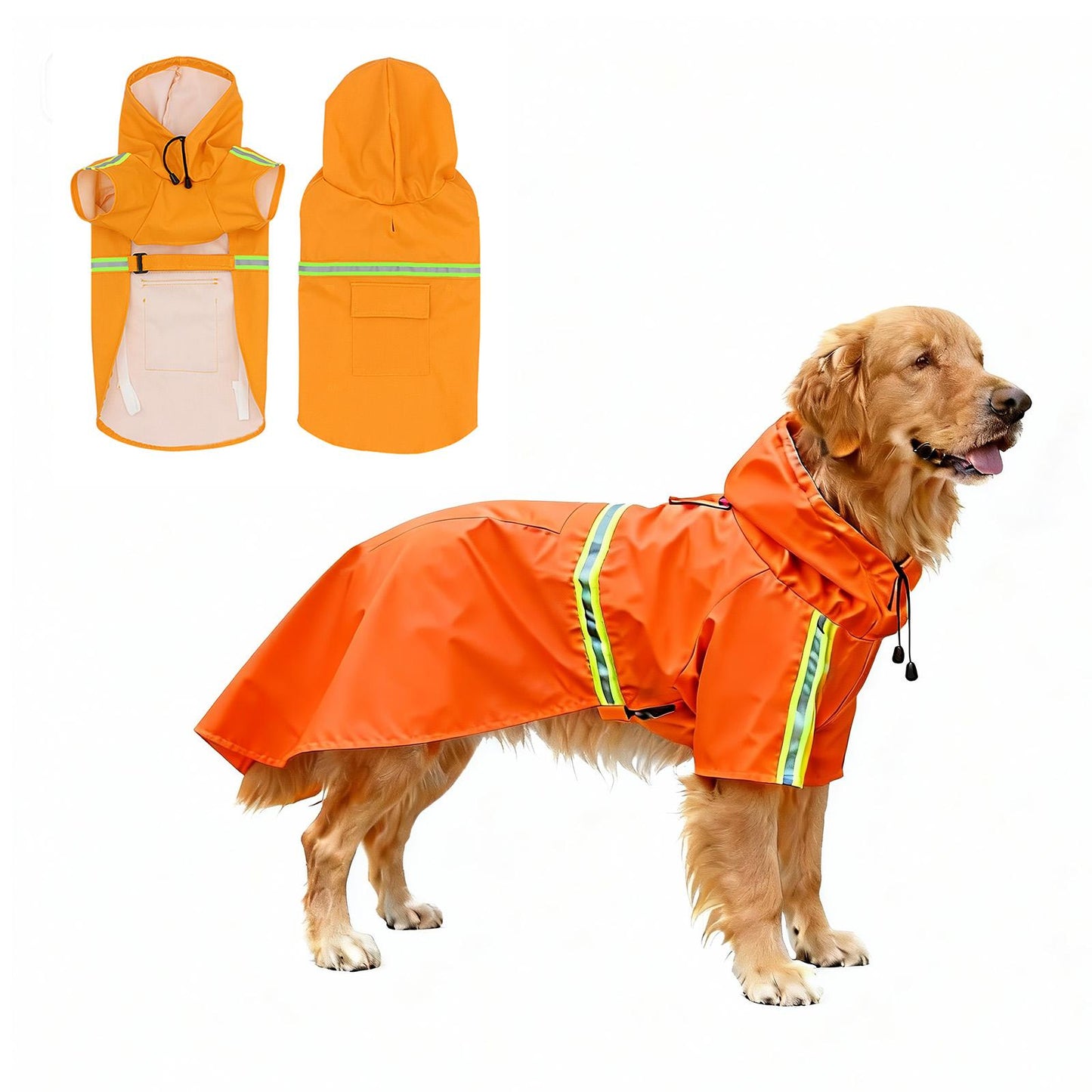 Waterproof PU Dog Raincoat for Large Dogs — Hooded Jacket with Reflective Strips