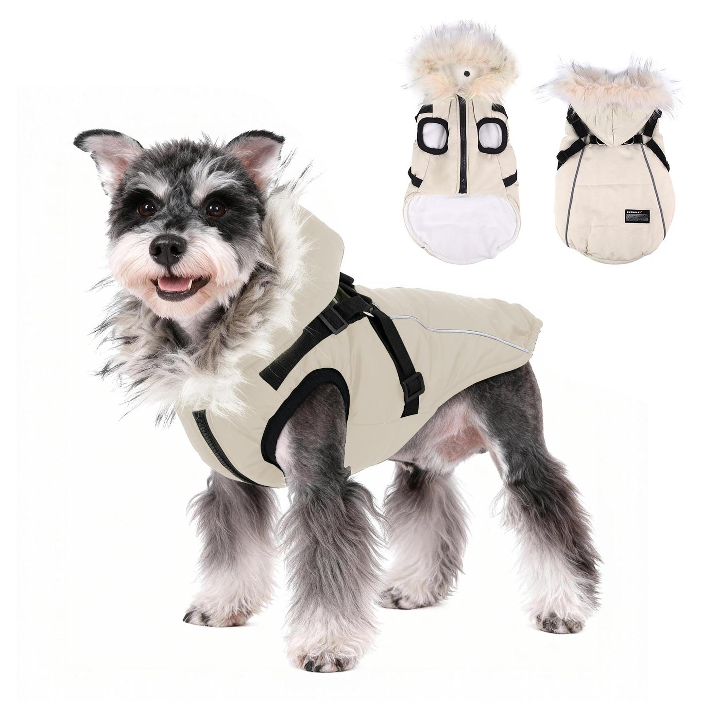 Leash-Friendly Winter Dog Jacket for Small Dogs, Waterproof Reflective Puffer Coat with Thick PP Cotton Filling, Warm Pet Snowsuit