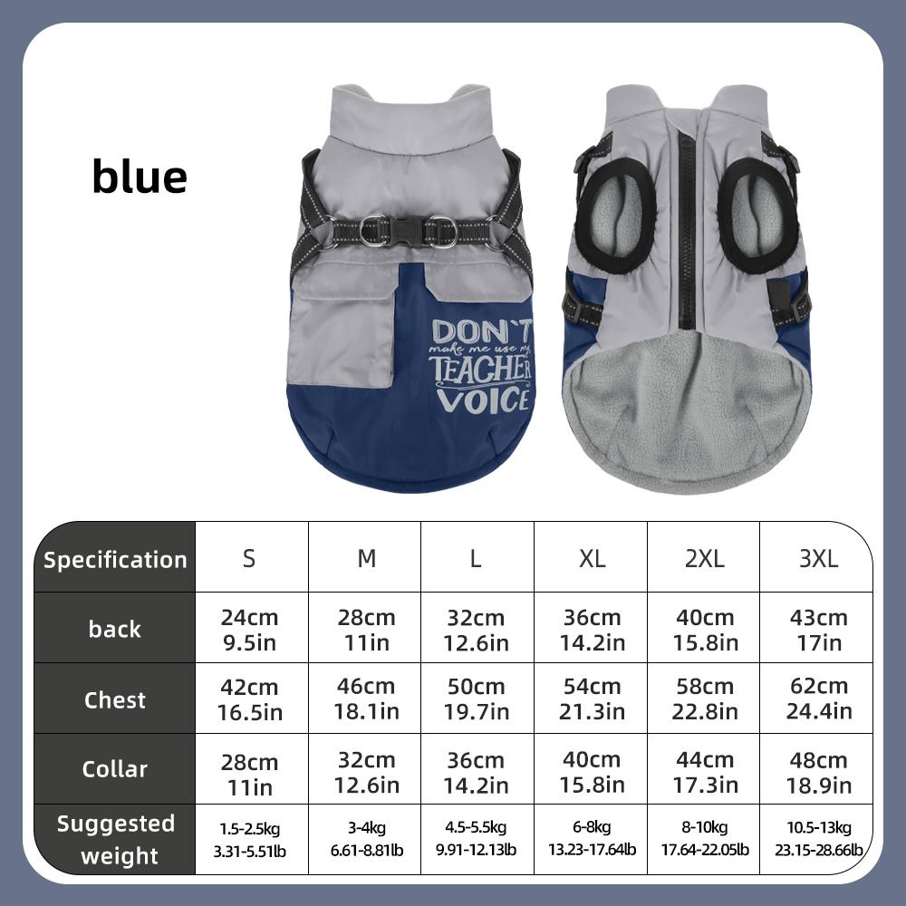 Autumn Winter Dog Jacket, Reflective Harness Padded Vest, Thick Warm Pet Coat for Small Dogs, Easy On/Off