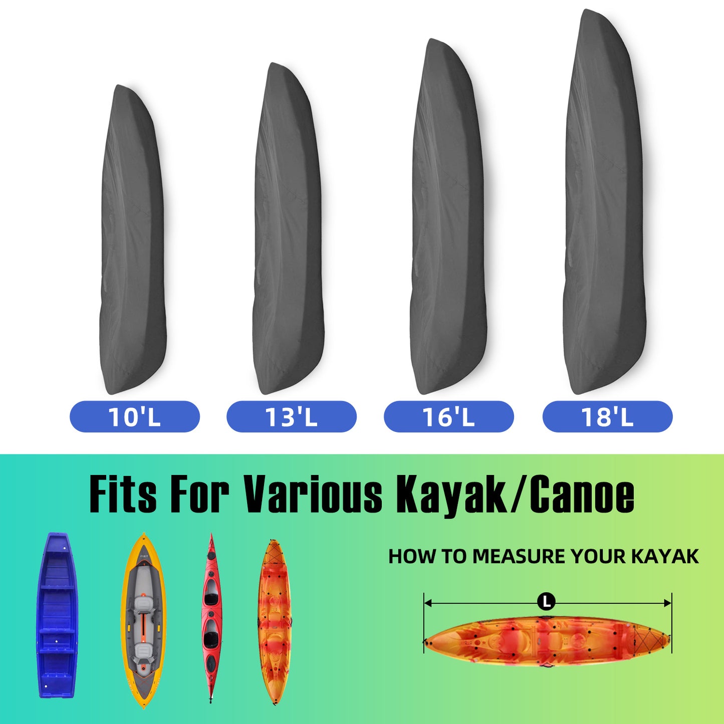 VINPATIO Kayak Cover Canoe Cover for Indoor and Outdoor Storage, Fits for 10ft - 18ft Kayak or Canoe, 100% Waterproof, 600D Solution-dyed Polyester Fabric