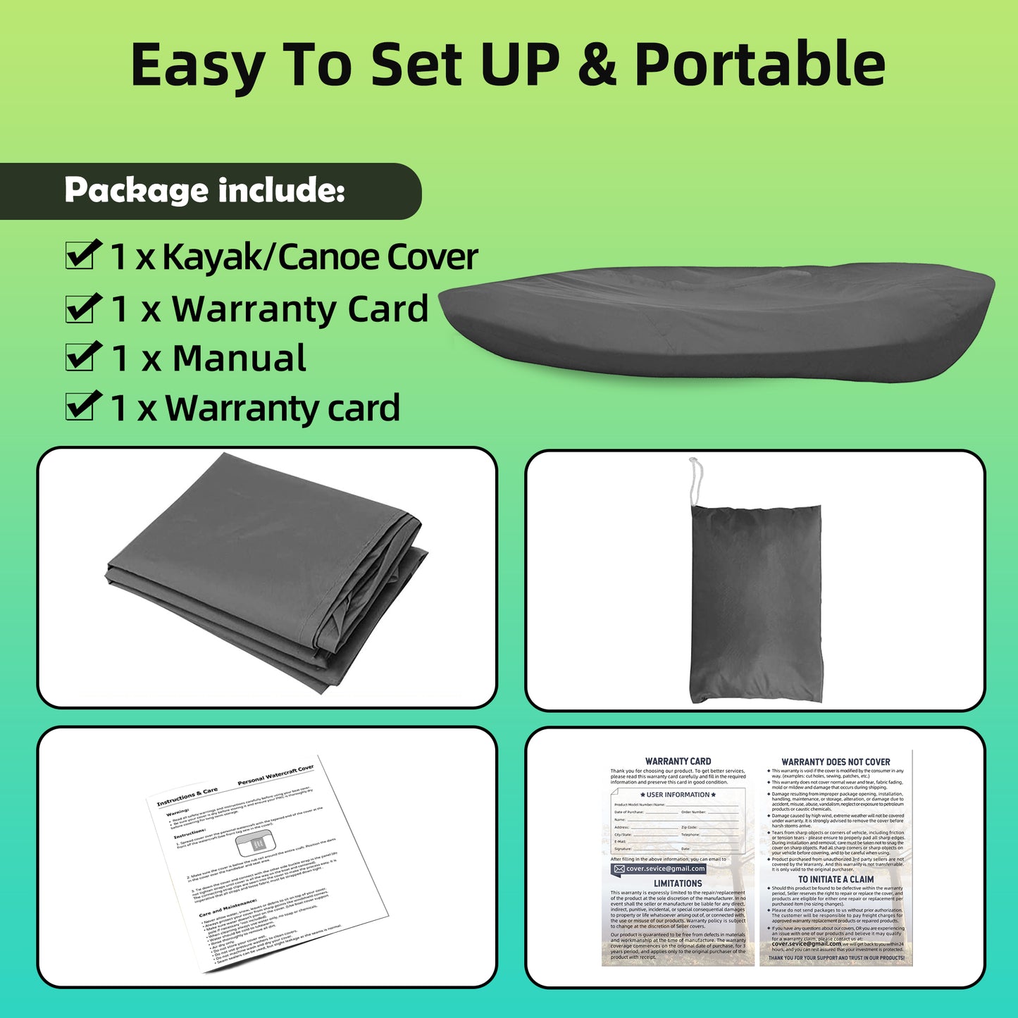 VINPATIO Kayak Cover Canoe Cover for Indoor and Outdoor Storage, Fits for 10ft - 18ft Kayak or Canoe, 100% Waterproof, 600D Solution-dyed Polyester Fabric