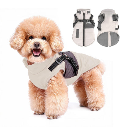 Winter Dog Coat with Leash Attachment, Waterproof Windproof Padded Pet Jacket, Thick Warm Dog Snowsuit with Pockets, Outdoor Puppy Winter Clothes