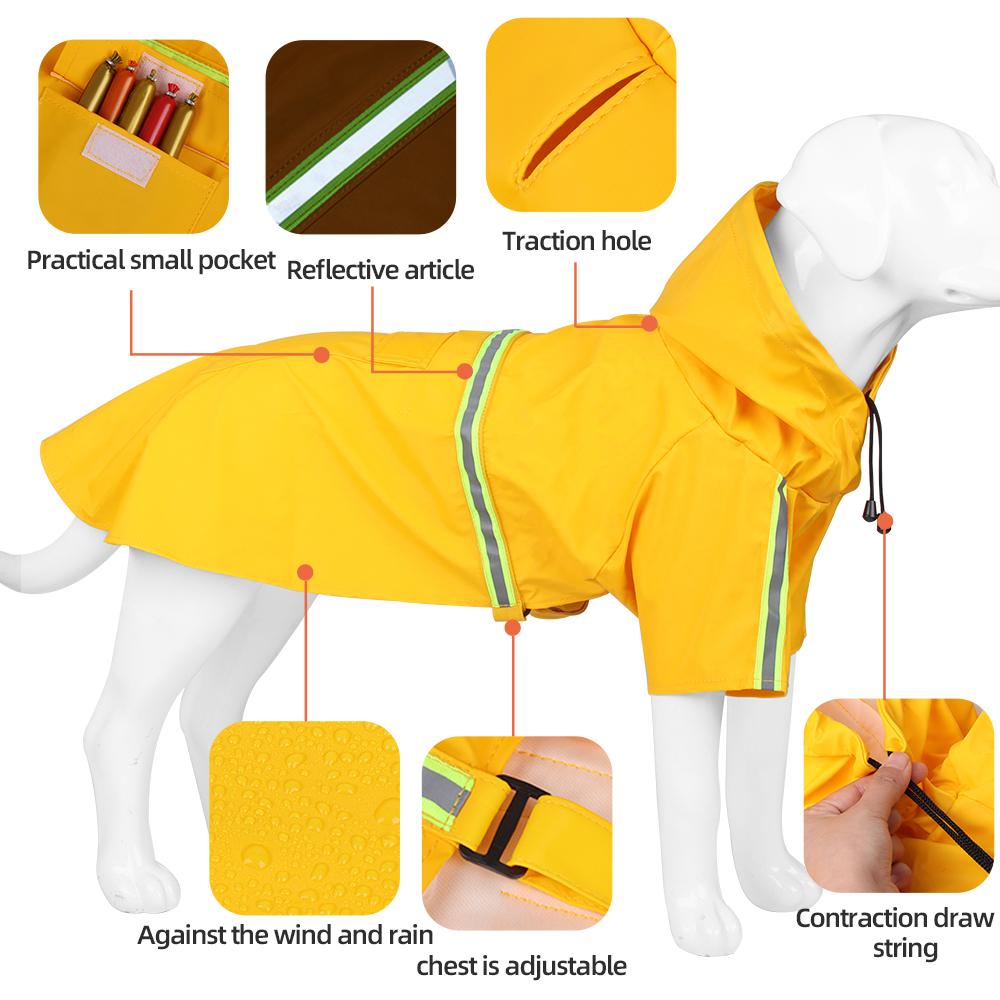 Waterproof PU Dog Raincoat for Large Dogs — Hooded Jacket with Reflective Strips
