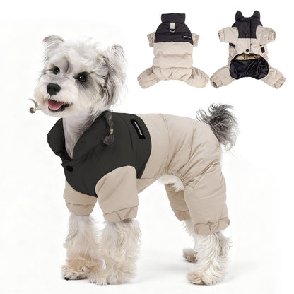 Waterproof Warm Dog Jumpsuit, Graphene Heated Winter Pet Coat, Windproof Four-Leg Dog Outfit with Leash Ring for Small Dogs