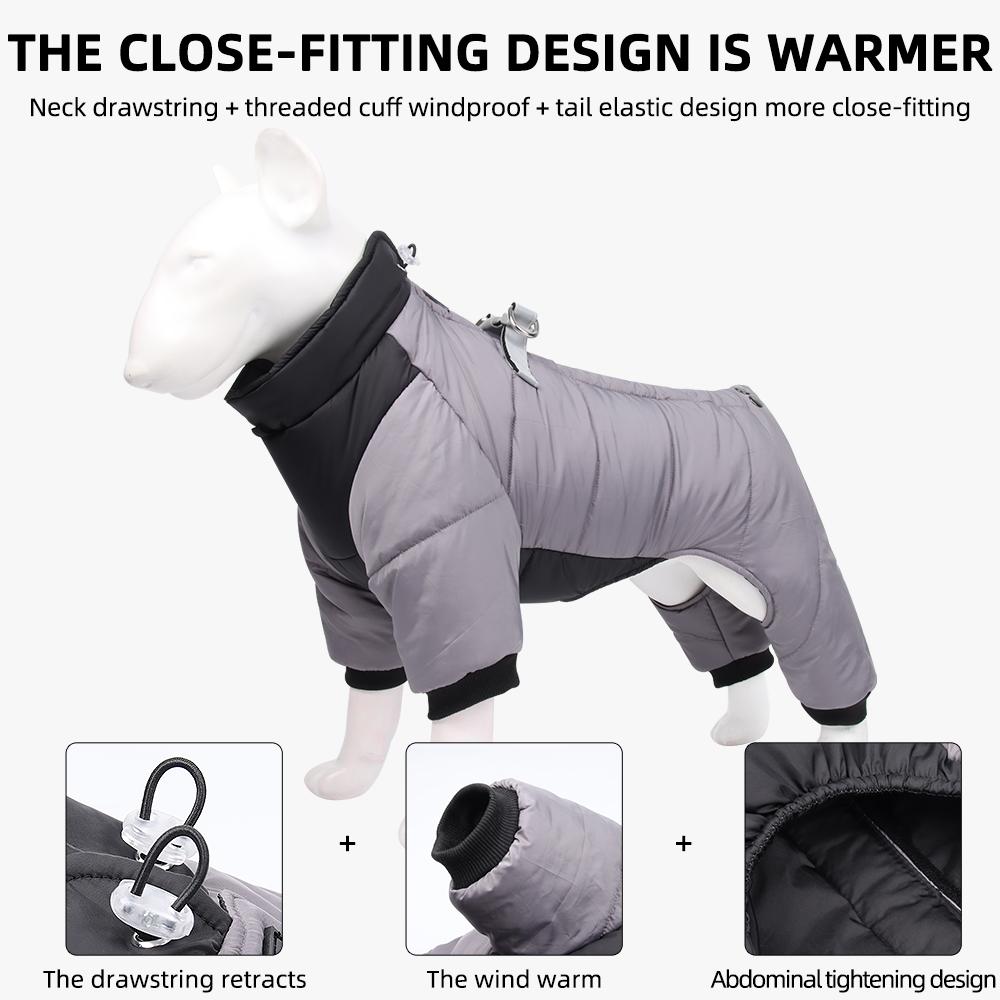 Winter Dog Jacket Waterproof Reflective Pet Snowsuit Warm Thick Four Leg Dog Coat Costume Outfits