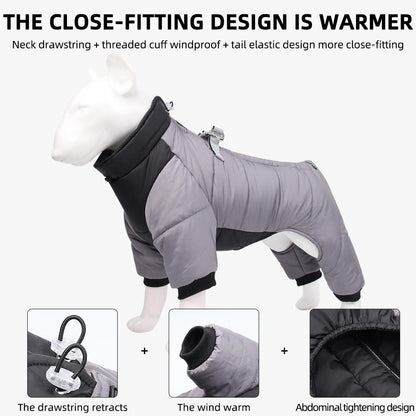 Winter Dog Jacket Waterproof Reflective Pet Snowsuit Warm Thick Four Leg Dog Coat Costume Outfits
