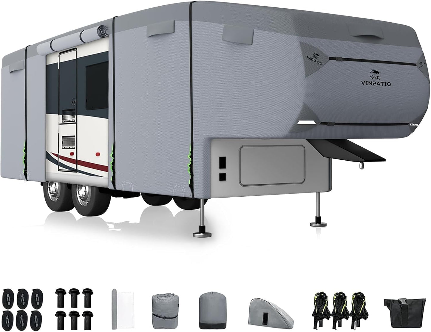 5th Wheel RV Cover Travel Trailer, Camper Cover Extra-Thick 9 Layers Top, Waterproof, Heavy Duty, Anti-UV, Windproof, Rip-Stop, Fit for Fifth Wheel
