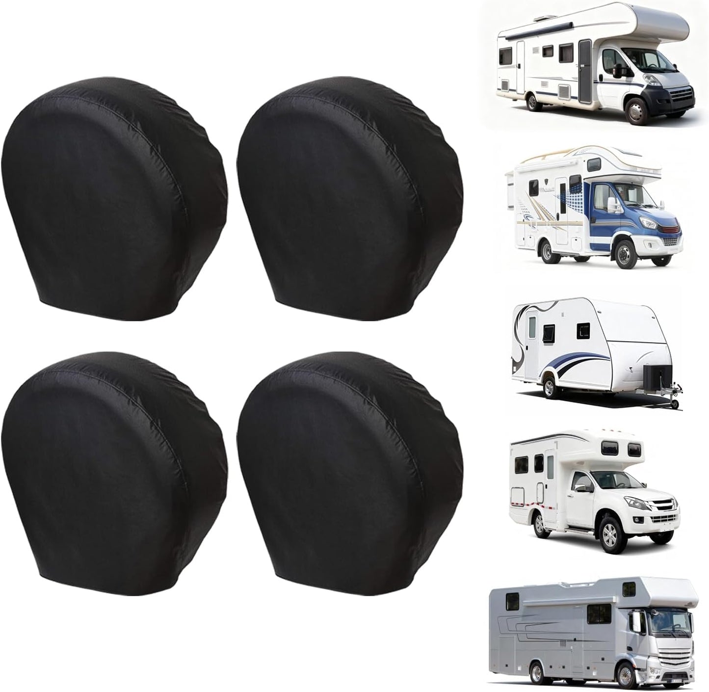 Rough Tire Covers 4 Pack, Waterproof Vinyl Wheel Protectors with Lining for RV, Trailer, Camper, Motorhome, SUV, Car, Universal Fits Tire, Black