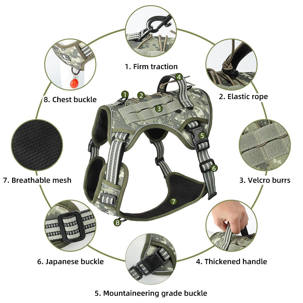 Multifunction Tactical No-Pull Dog Harness Vest with Handle & Leash — Adjustable Chest Harness for Large Dogs, Outdoor Walking & Training