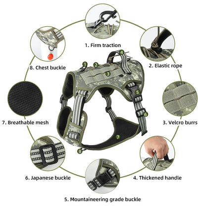 Multifunction Tactical No-Pull Dog Harness Vest with Handle & Leash — Adjustable Chest Harness for Large Dogs, Outdoor Walking & Training
