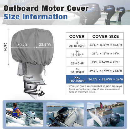 900D Outboard Motor Cover, Waterproof Heavy Duty Solution-Dyed Fabric for All-Weather Protection