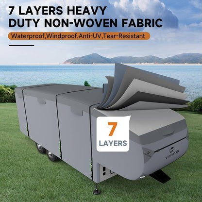 5th Wheel RV Cover Travel Trailer, Camper Cover Extra-Thick 9 Layers Top, Waterproof, Heavy Duty, Anti-UV, Windproof, Rip-Stop, Fit for Fifth Wheel