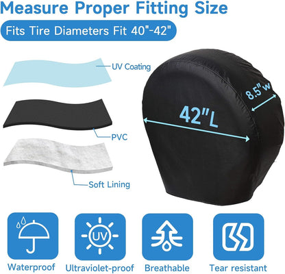 Rough Tire Covers 4 Pack, Waterproof Vinyl Wheel Protectors with Lining for RV, Trailer, Camper, Motorhome, SUV, Car, Universal Fits Tire, Black