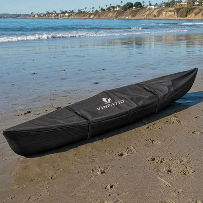 Kayak Cover 600D Waterproof Heavy Duty, Full Coverage Canoe Cover with UV Protection & Dust Resistant – for Indoor/Outdoor Storage, Fishing Boats, Paddle Board, Includes Storage Bag