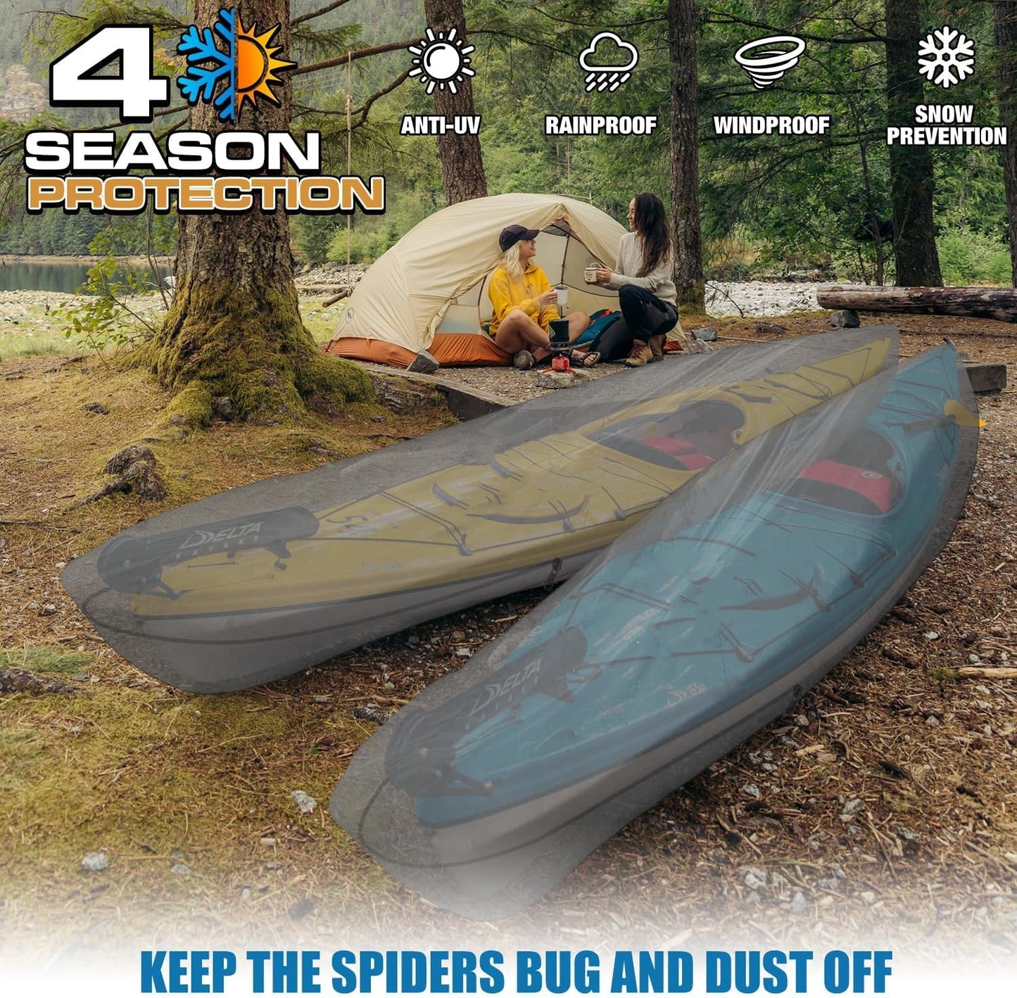 VINPATIO Kayak Cover Canoe Cover for Indoor and Outdoor Storage, Fits for 10ft - 18ft Kayak or Canoe, 100% Waterproof, 600D Solution-dyed Polyester Fabric