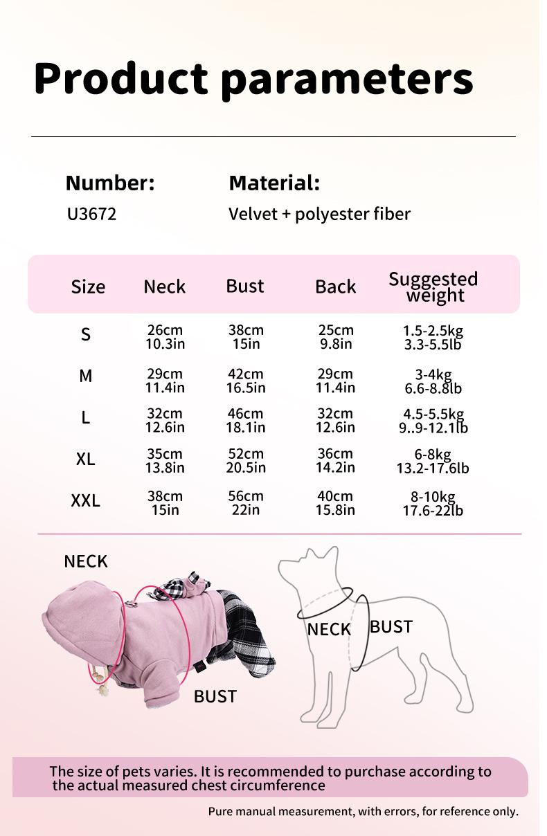 New Fall Winter Plaid Fleece Dog Jumpsuit, Warm Plush Pet Hoodie for Small Dogs