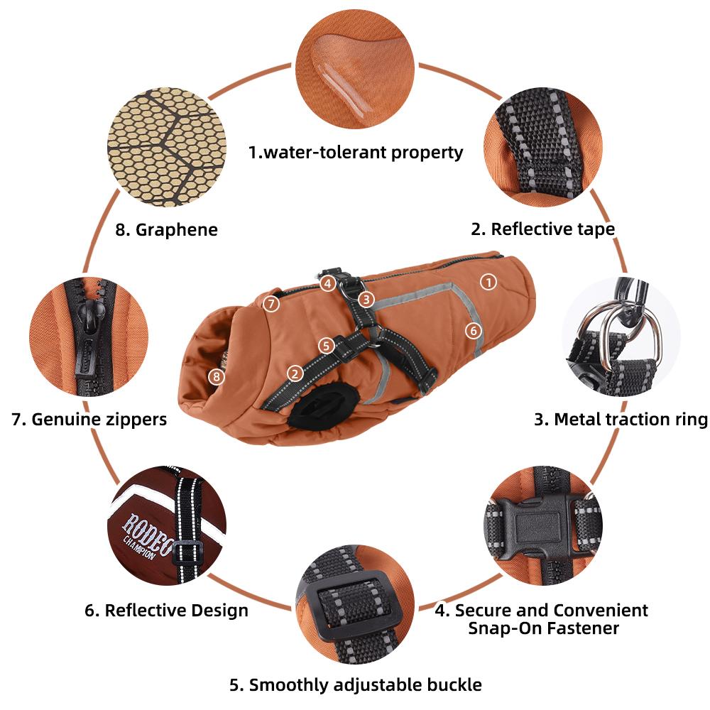 Winter Dog Jacket with Harness, Warm Padded Dog Coat for Small Dogs, Waterproof Outdoor Puppy Puffer, Thick Cold Weather Pet Clothes Outfits