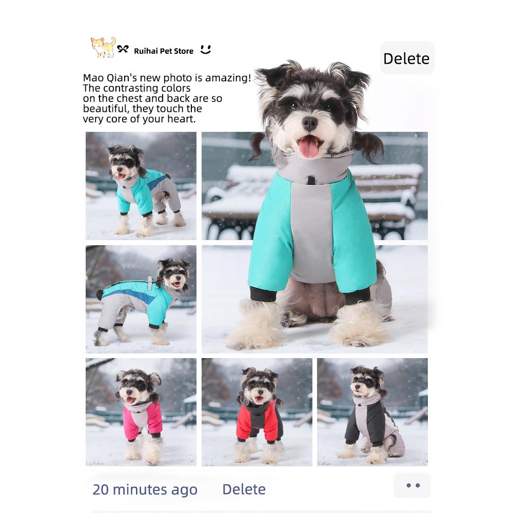 Winter Warm Reflective Dog Coat  Thick Padded Pet Jacket with Harness for Small Dogs