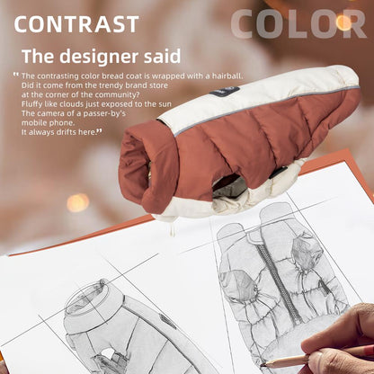 Winter Graphene Dog Puffer Jacket, Color Block Warm Pet Coat, Stand Collar Down Vest for Small Dogs