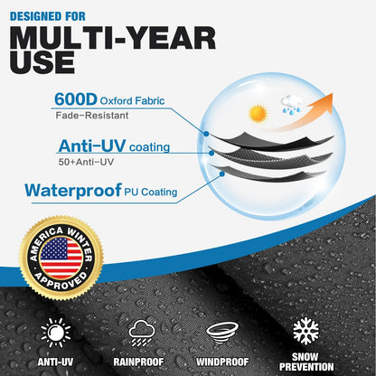 Kayak Cover 600D Waterproof Heavy Duty, Full Coverage Canoe Cover with UV Protection & Dust Resistant – for Indoor/Outdoor Storage, Fishing Boats, Paddle Board, Includes Storage Bag