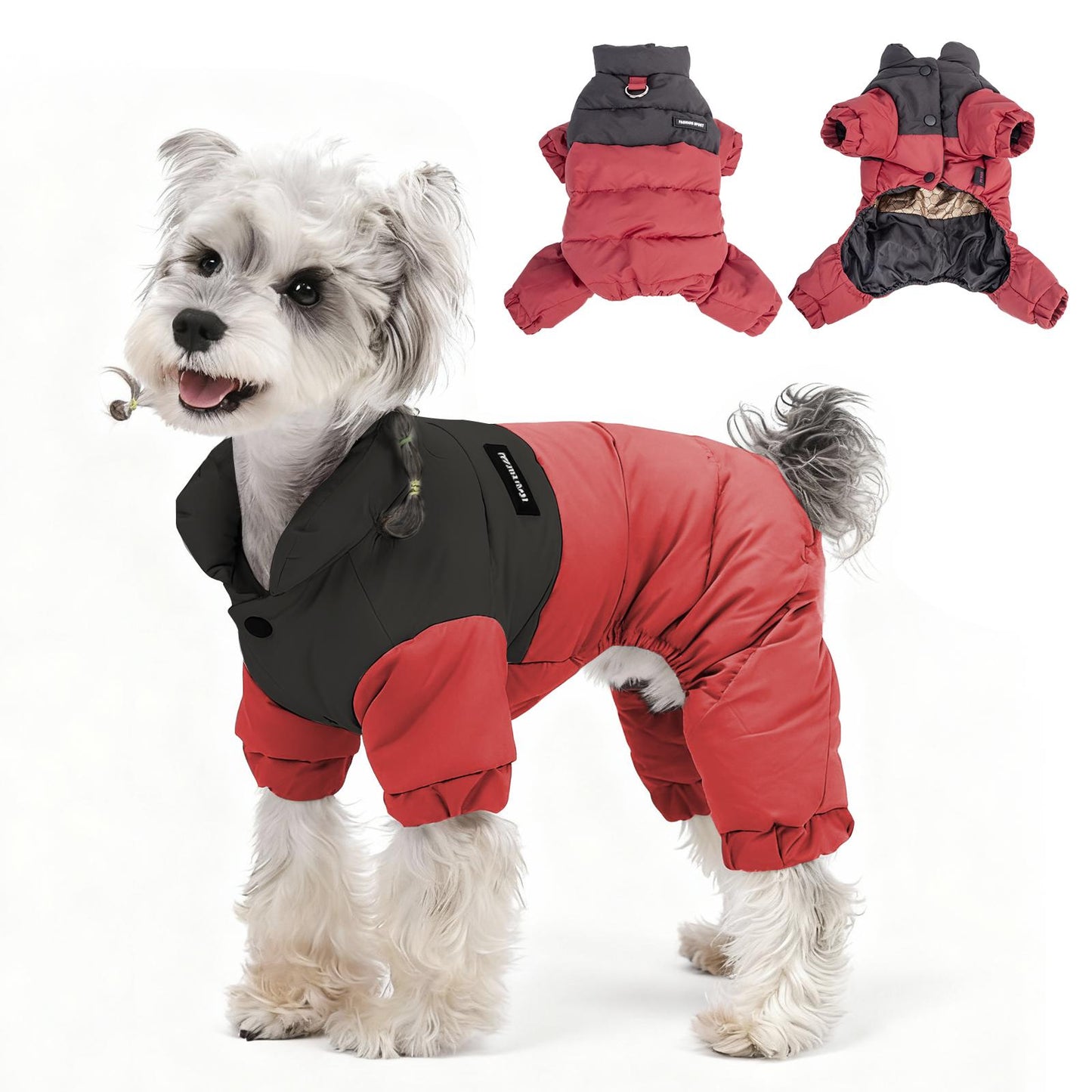 Waterproof Warm Dog Jumpsuit, Graphene Heated Winter Pet Coat, Windproof Four-Leg Dog Outfit with Leash Ring for Small Dogs