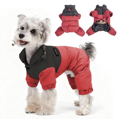 Waterproof Warm Dog Jumpsuit, Graphene Heated Winter Pet Coat, Windproof Four-Leg Dog Outfit with Leash Ring for Small Dogs