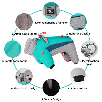 Winter Warm Reflective Dog Coat  Thick Padded Pet Jacket with Harness for Small Dogs