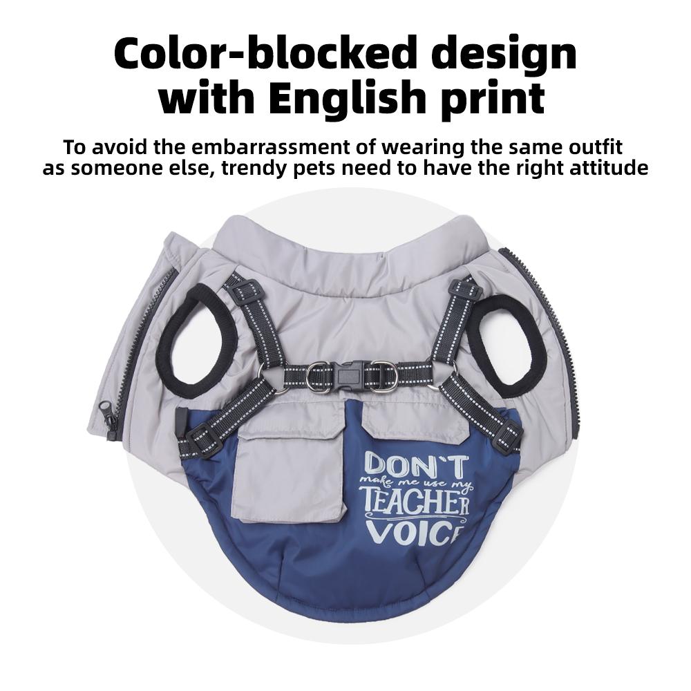 Autumn Winter Dog Jacket, Reflective Harness Padded Vest, Thick Warm Pet Coat for Small Dogs, Easy On/Off