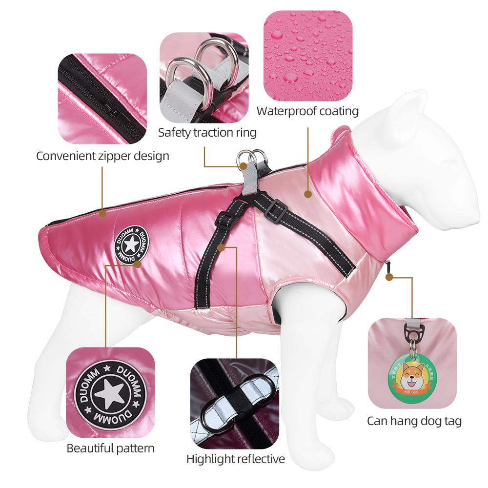Reflective Warm Dog Jacket, Shiny Thick Dog Coat for Fall & Winter, Padded Pet Clothes for Cold Weather