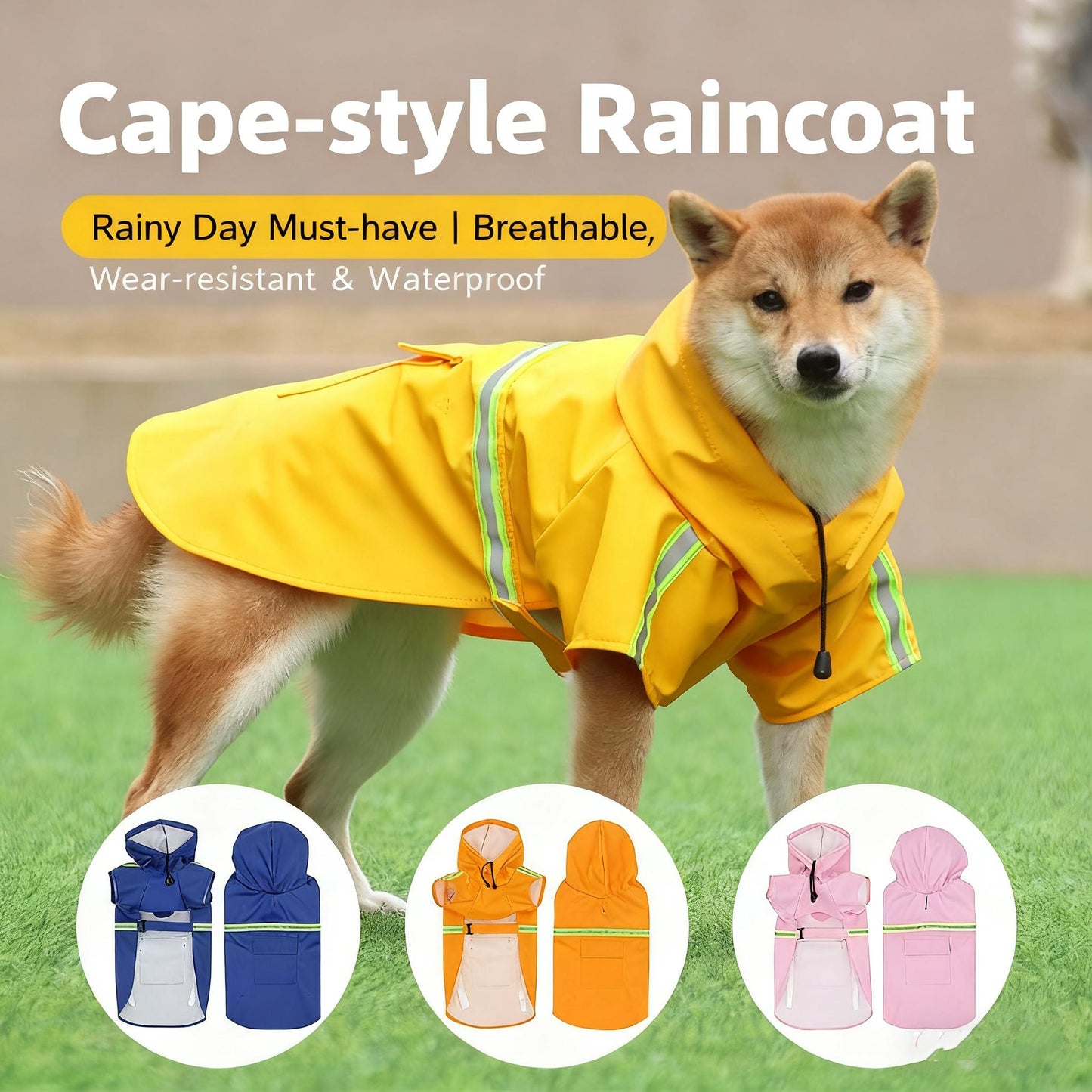 Waterproof PU Dog Raincoat for Large Dogs — Hooded Jacket with Reflective Strips