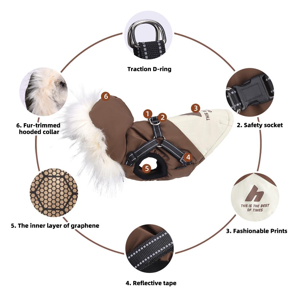 Winter Dog Jacket with Hood, Warm Fleece-Lined Pet Coat, Waterproof Windproof Dog Vest for Small Dogs, Outdoor Cold Weather Puppy Clothes