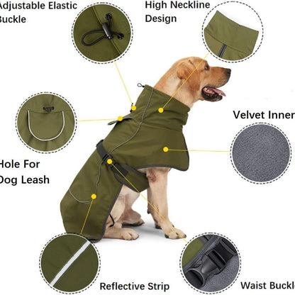 Large Dog Waterproof Windbreaker Warm Windproof Outdoor Jacket for All Seasons with Fleece Lining