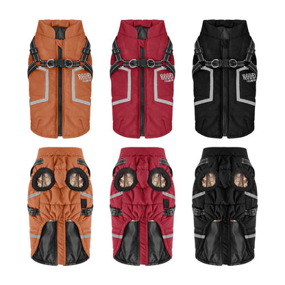 Winter Dog Jacket with Harness, Warm Padded Dog Coat for Small Dogs, Waterproof Outdoor Puppy Puffer, Thick Cold Weather Pet Clothes Outfits