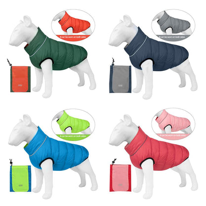 Winter Reflective Dog Jacket | Reversible Waterproof Warm Puppy Coat | Thick Padded Pet Clothes
