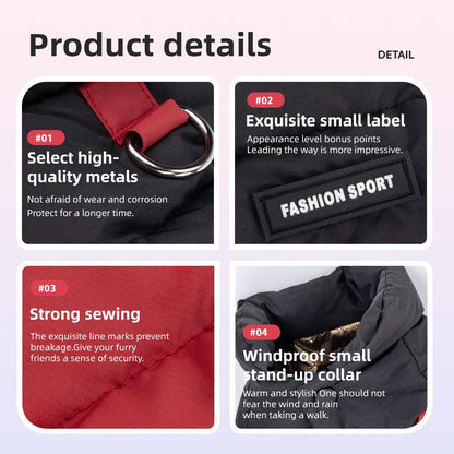 Waterproof Warm Dog Jumpsuit, Graphene Heated Winter Pet Coat, Windproof Four-Leg Dog Outfit with Leash Ring for Small Dogs