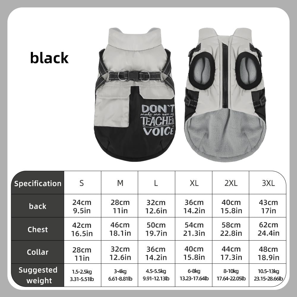 Autumn Winter Dog Jacket, Reflective Harness Padded Vest, Thick Warm Pet Coat for Small Dogs, Easy On/Off