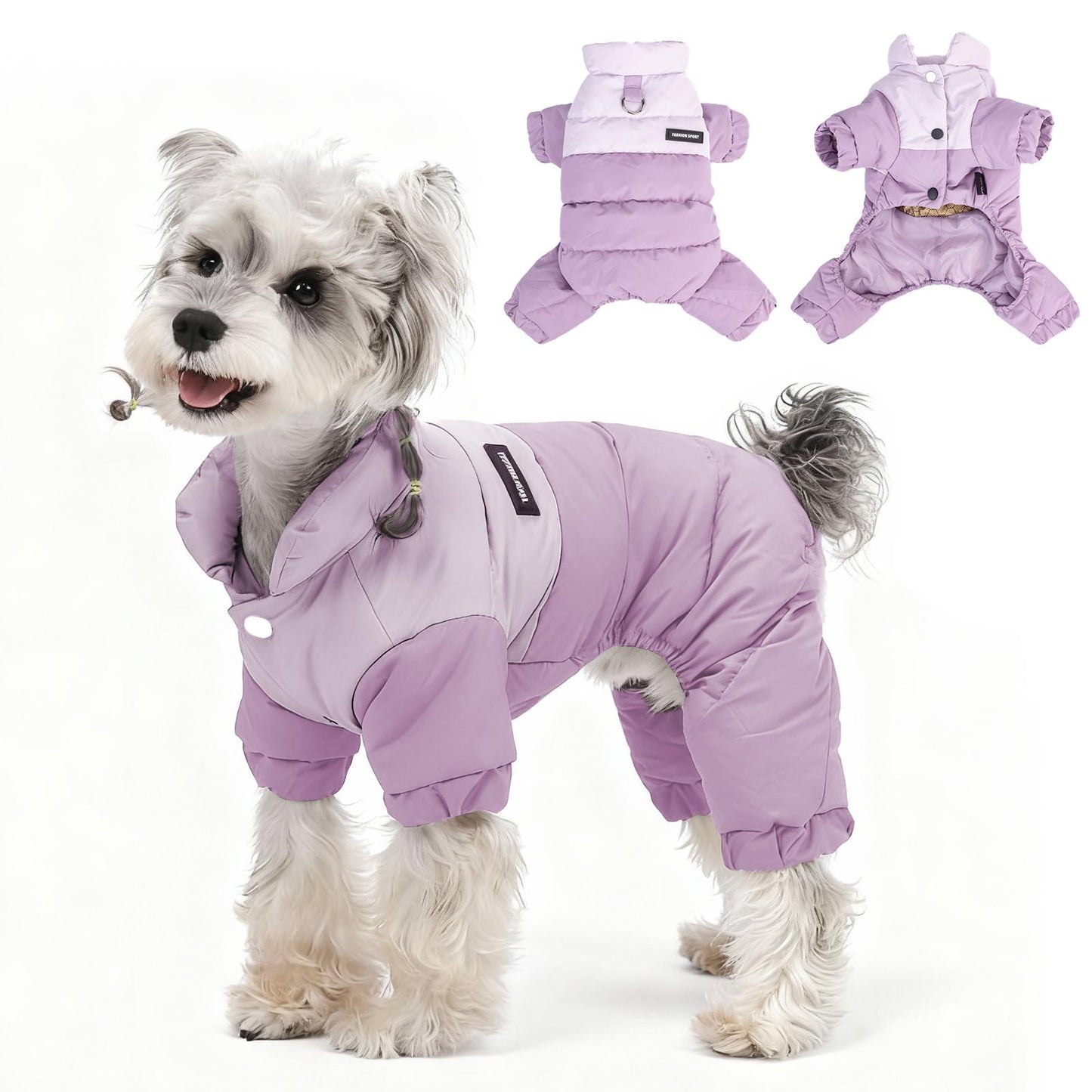Waterproof Warm Dog Jumpsuit, Graphene Heated Winter Pet Coat, Windproof Four-Leg Dog Outfit with Leash Ring for Small Dogs