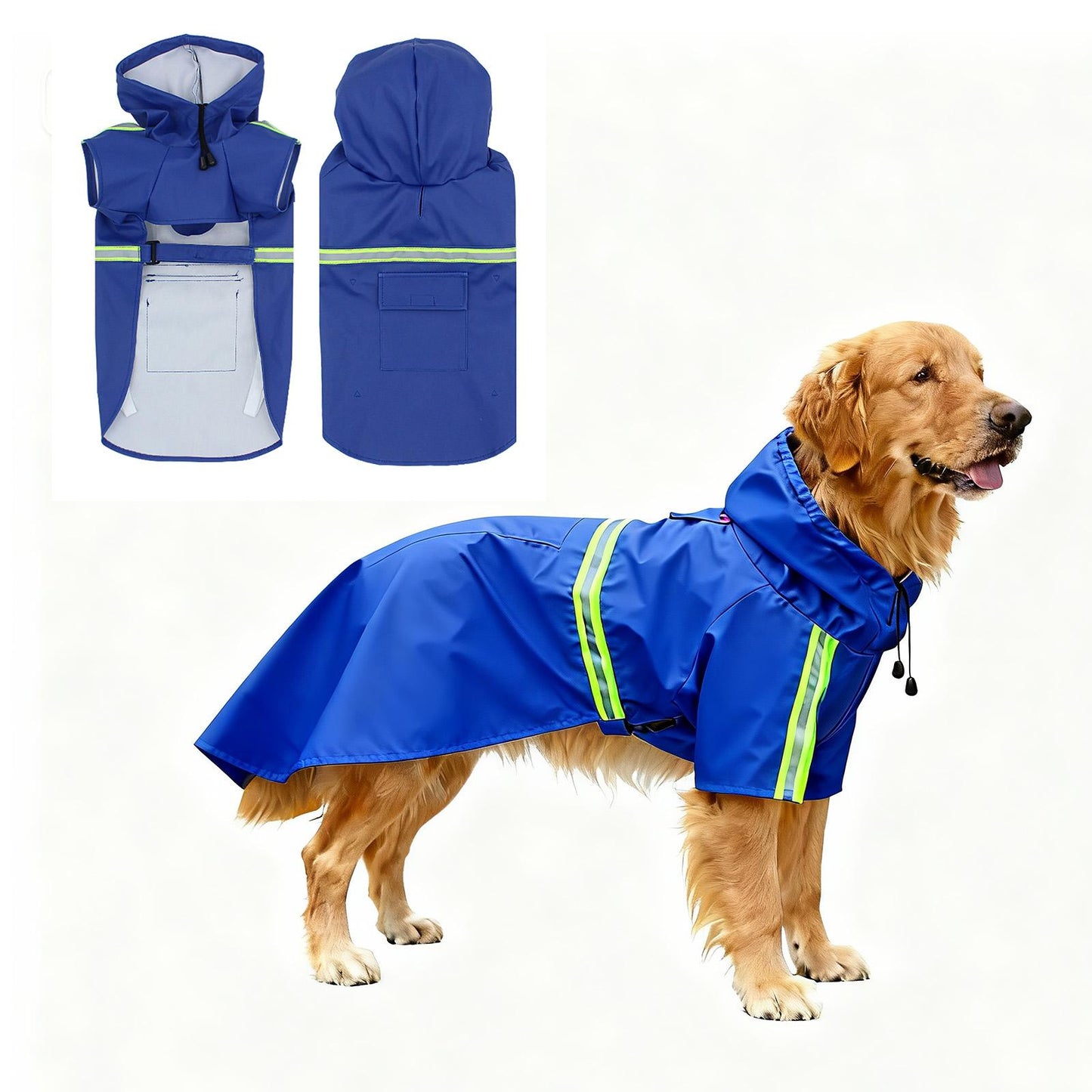 Waterproof PU Dog Raincoat for Large Dogs — Hooded Jacket with Reflective Strips
