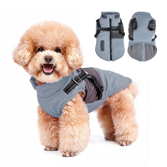 Winter Dog Coat with Leash Attachment, Waterproof Windproof Padded Pet Jacket, Thick Warm Dog Snowsuit with Pockets, Outdoor Puppy Winter Clothes