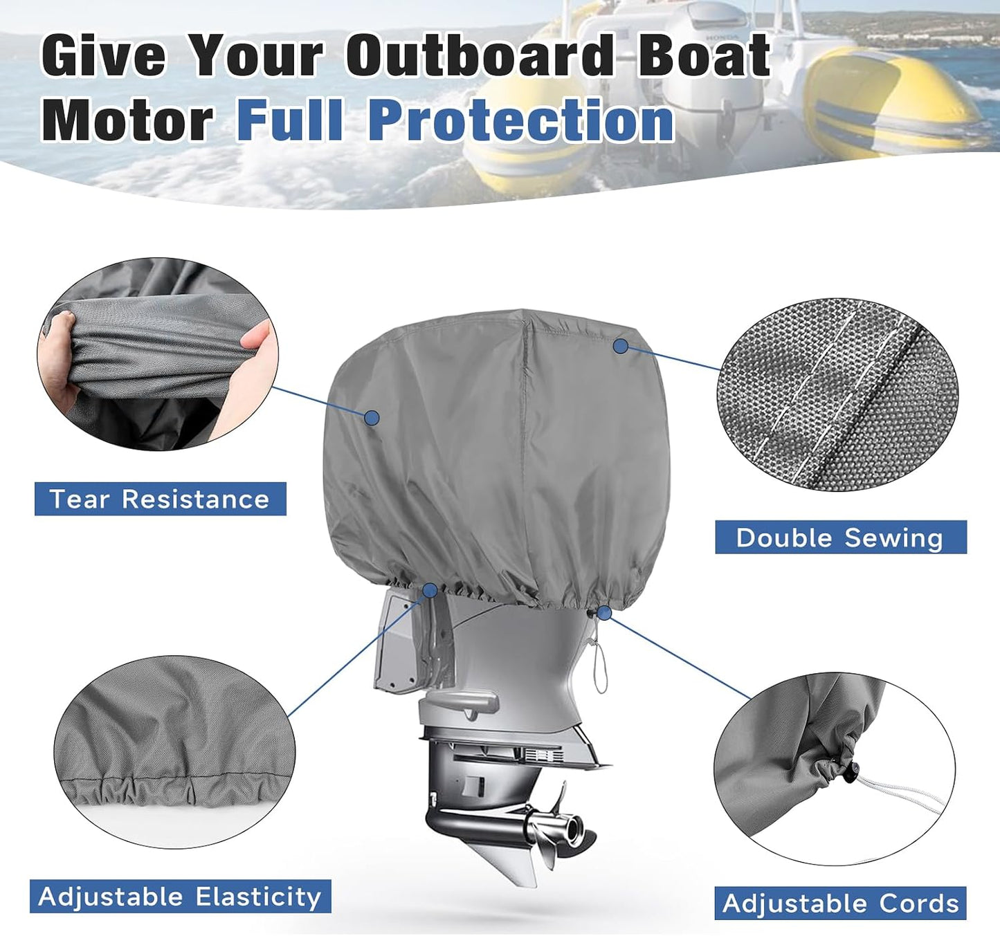 900D Outboard Motor Cover, Waterproof Heavy Duty Solution-Dyed Fabric for All-Weather Protection