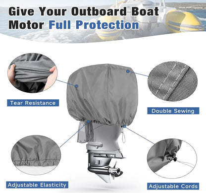 900D Outboard Motor Cover, Waterproof Heavy Duty Solution-Dyed Fabric for All-Weather Protection
