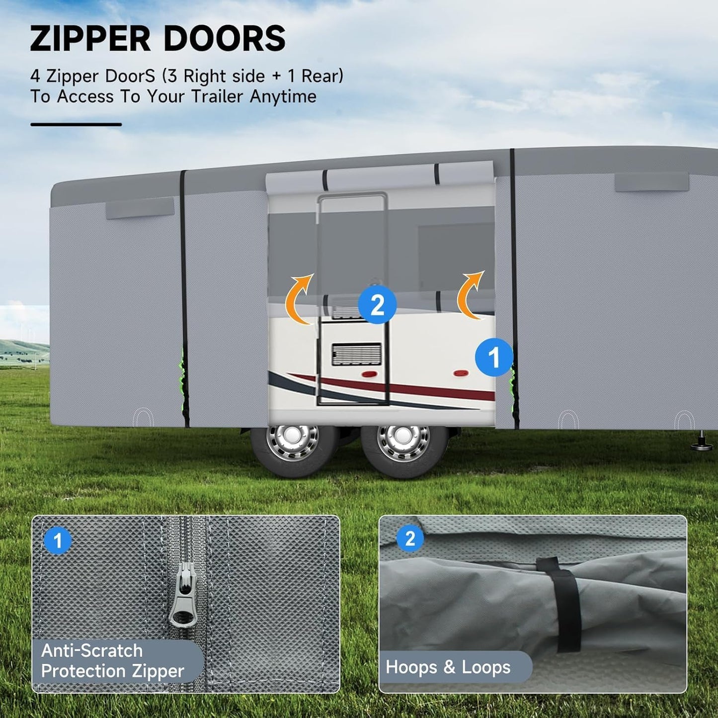 5th Wheel RV Cover Travel Trailer, Camper Cover Extra-Thick 9 Layers Top, Waterproof, Heavy Duty, Anti-UV, Windproof, Rip-Stop, Fit for Fifth Wheel