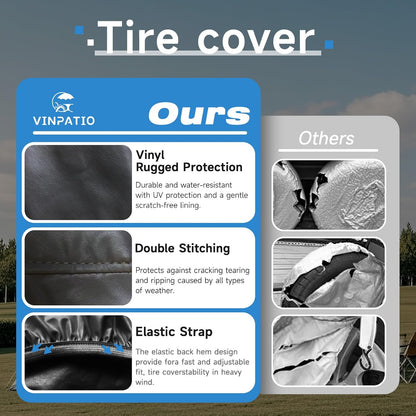 Rough Tire Covers 4 Pack, Waterproof Vinyl Wheel Protectors with Lining for RV, Trailer, Camper, Motorhome, SUV, Car, Universal Fits Tire, Black