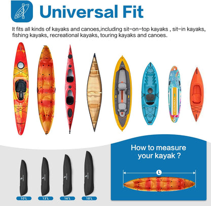 Kayak Cover 600D Waterproof Heavy Duty, Full Coverage Canoe Cover with UV Protection & Dust Resistant – for Indoor/Outdoor Storage, Fishing Boats, Paddle Board, Includes Storage Bag