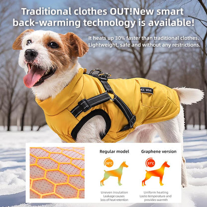 Graphene Heated Dog Jacket Reflective Winter Pet Coat with Leash Hole Waterproof Breathable Warm Dog Vest for Small Dogs Adjustable Safety Harness Universal Harness
